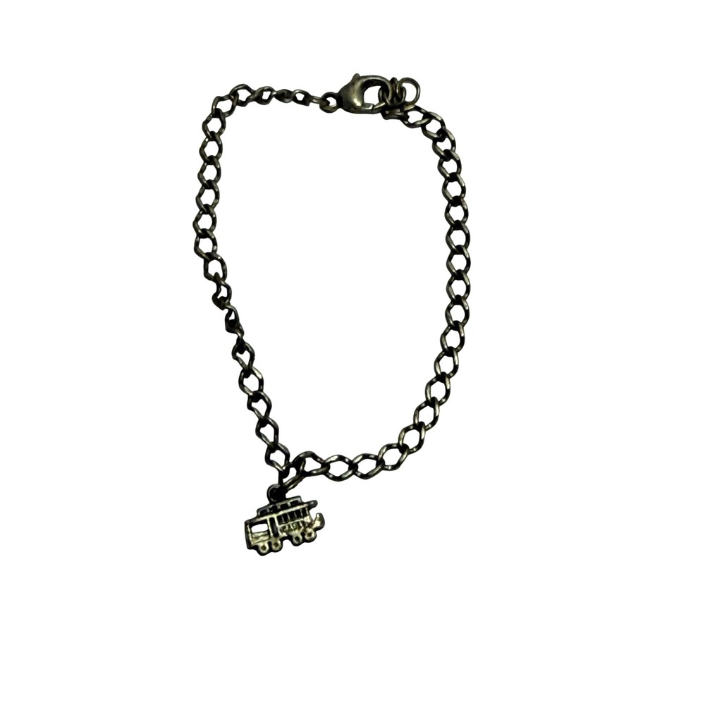 Gold Tone Chain Charm Bracelet Cable Car Trolley Travel‎ Souvenir 5 Inch